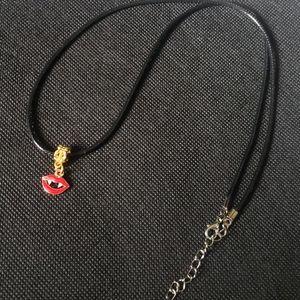 RED Vampire Fangs 24" black NECKLACE